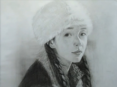 人物素描雪地美女